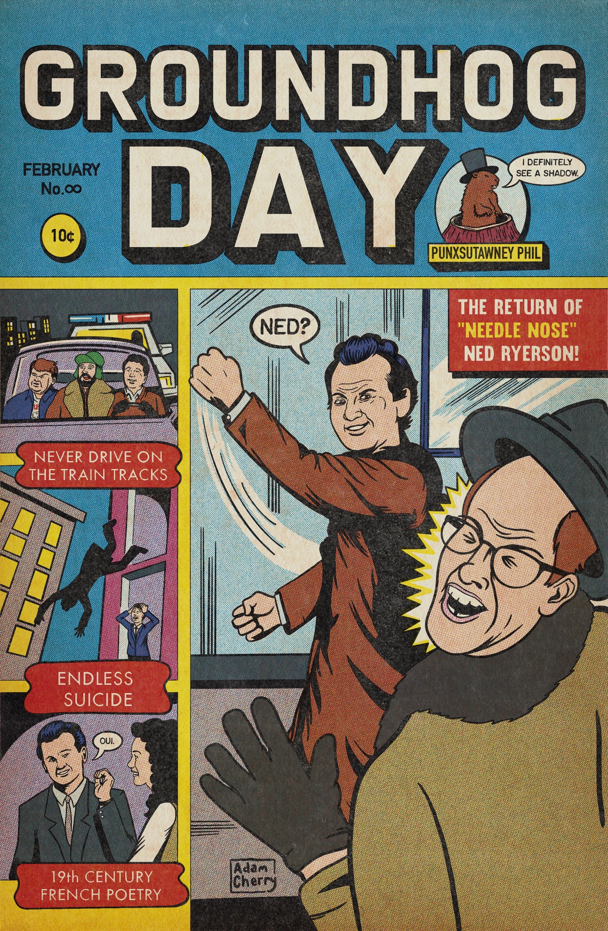 Groundhog Day cult film art print by Adam Cherry — vintage illustration, 11x17